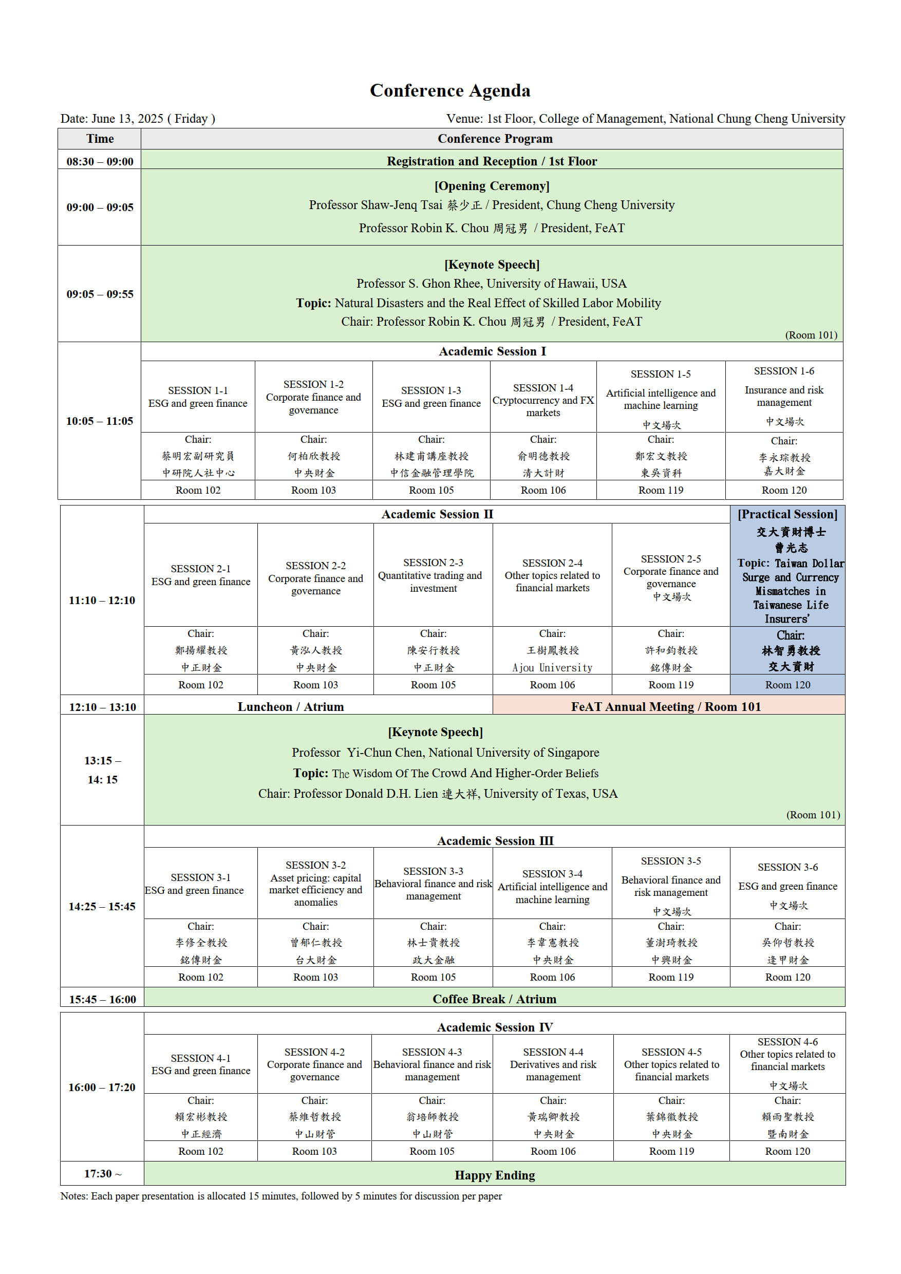 2025研討會時程(Academic Session Schedule) 